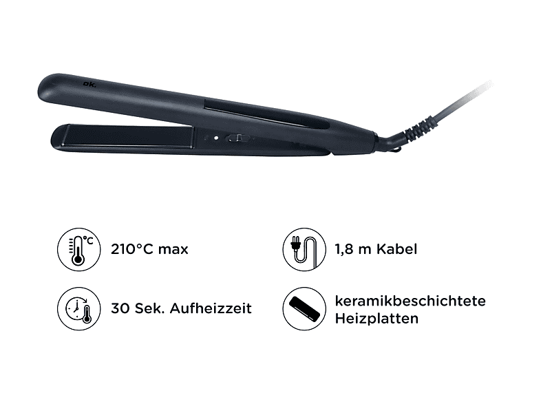 ok. OHS 2026 B Hair Straightener Haarglätter (Keramik, Temperaturstufen: nicht verstellbar, Schwarz) — Foto 2 von 5