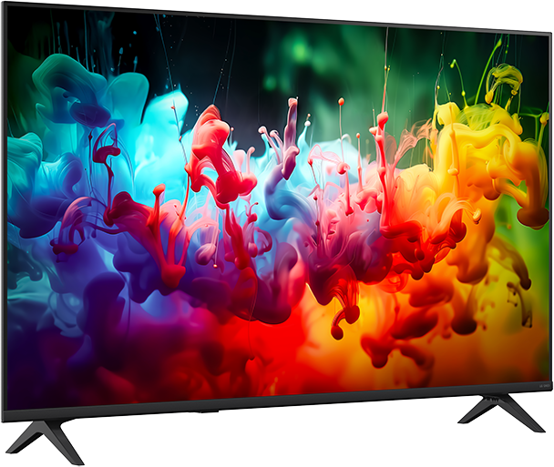 Egy modern TV színes, füstszerűen terjedő tintákat jelenít meg.