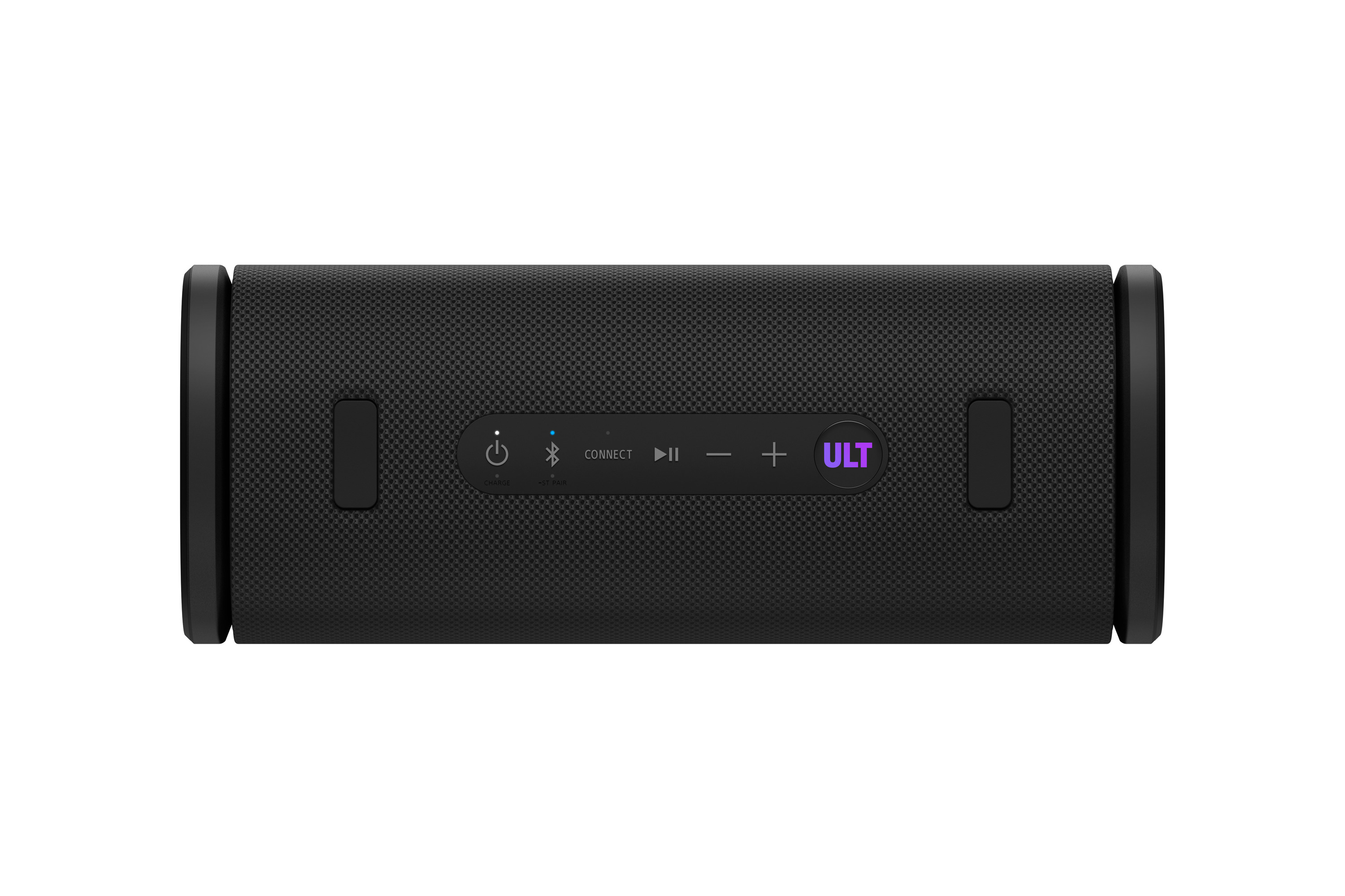 Schwarzer Bluetooth-Lautsprecher mit Bedienelementen und "ULT"-Logo.