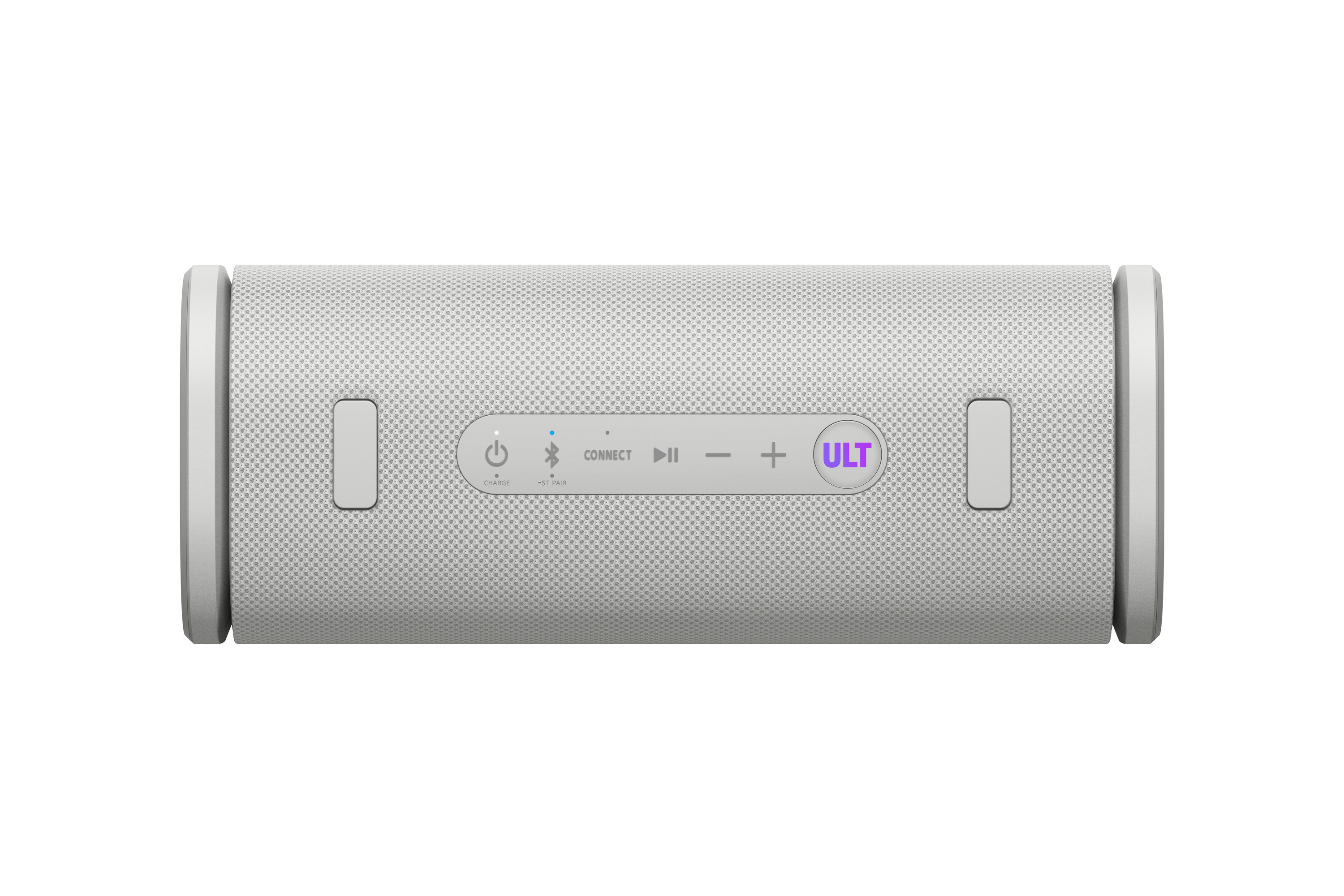 Altoparlante Bluetooth bianco con pannello di controllo e pulsante "ULT".