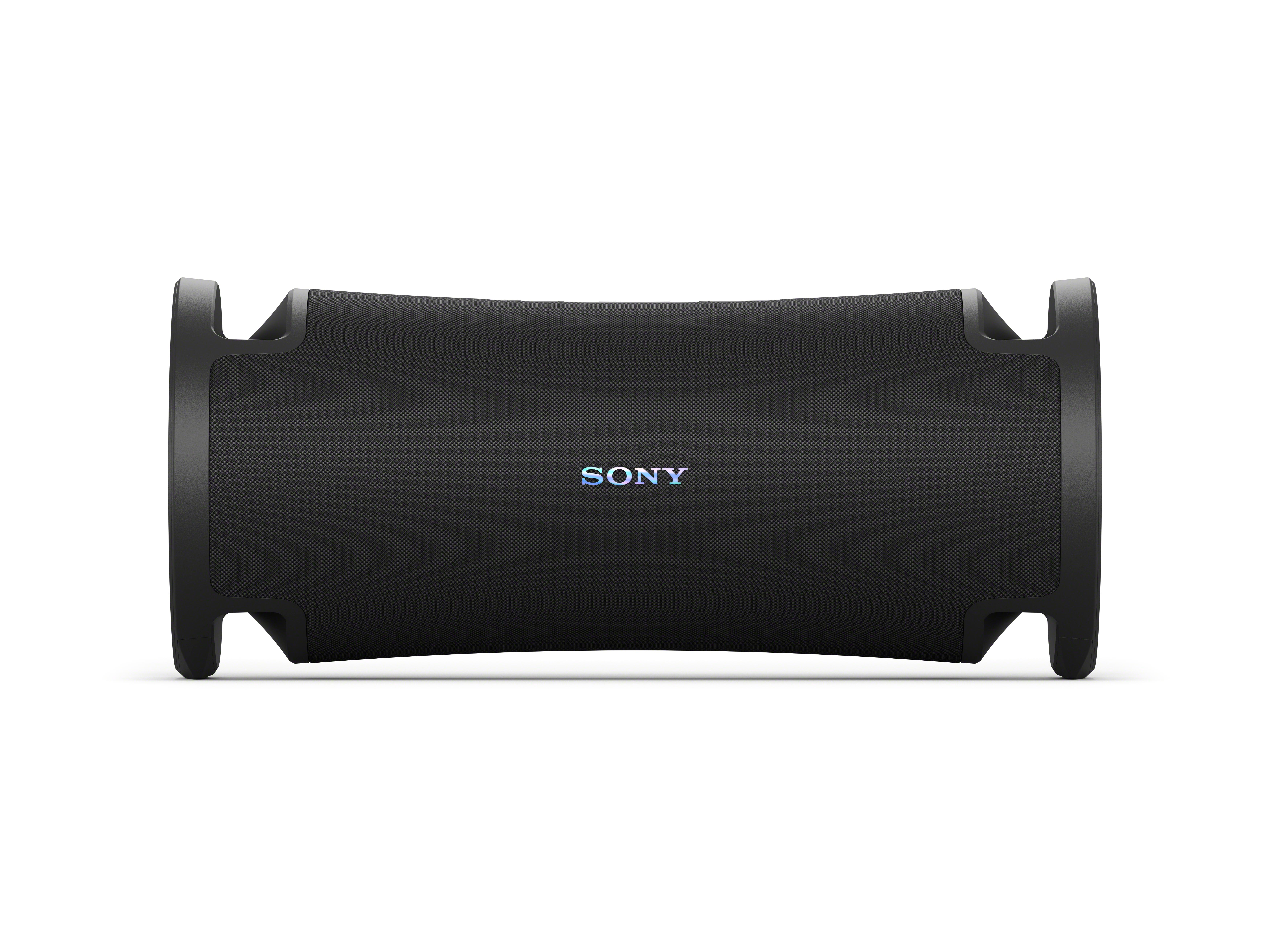 Altoparlante Sony nero con griglia in tessuto e manici a U.