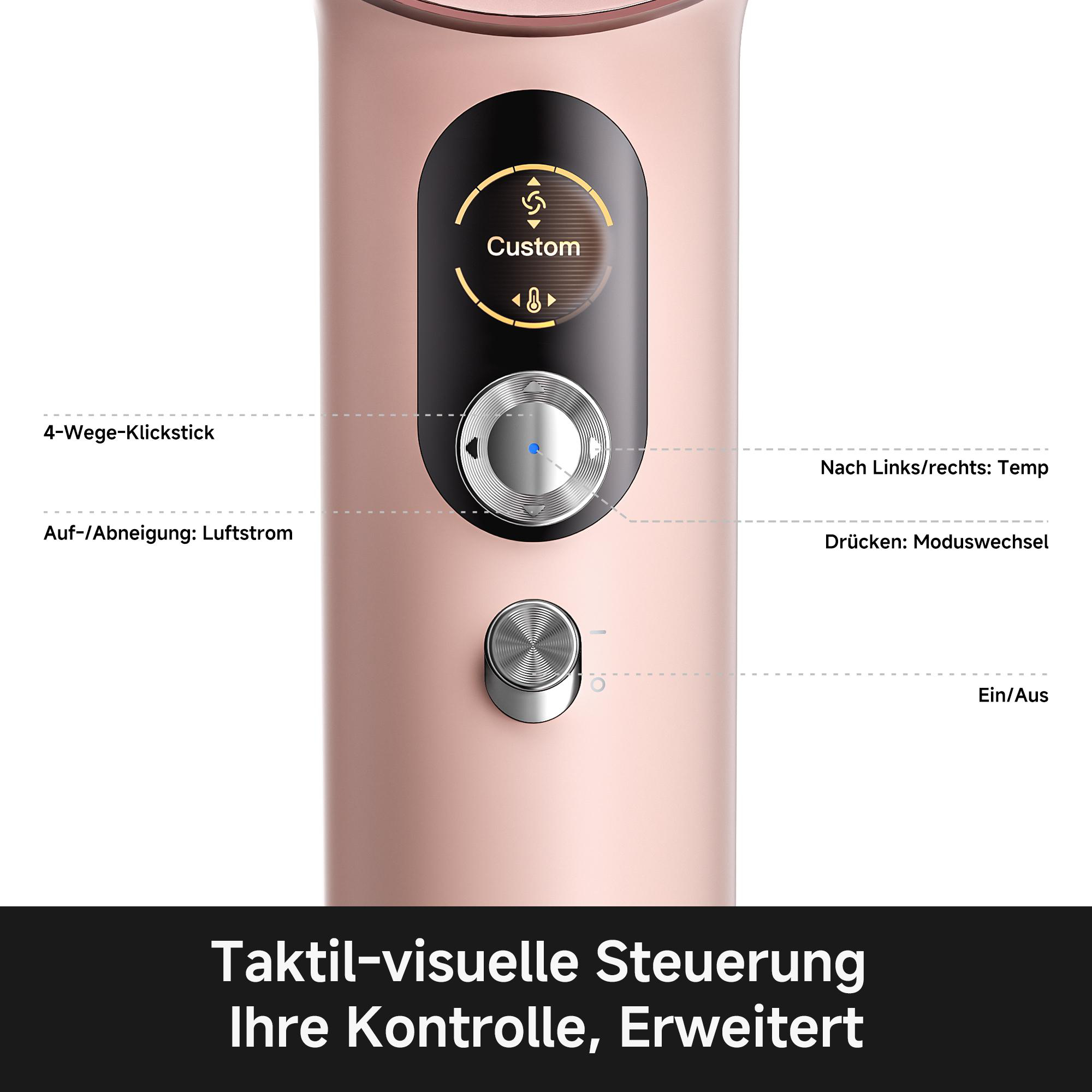 Nahaufnahme eines rosafarbenen Geräts mit einem digitalen Display, das 