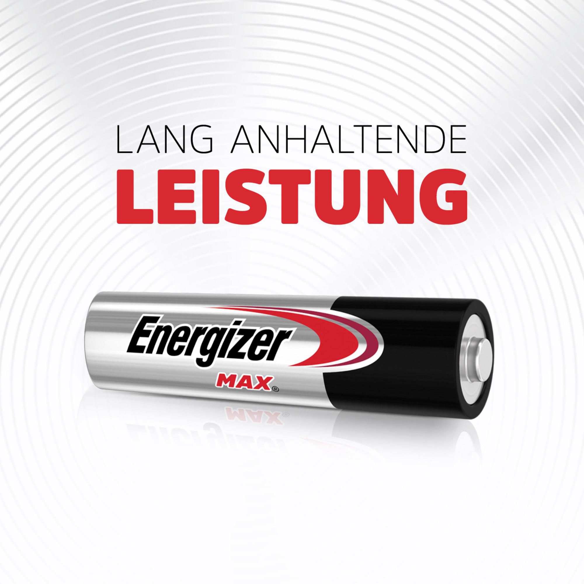Energizer MAX Batterie mit dem Text LANGE LEISTUNG.