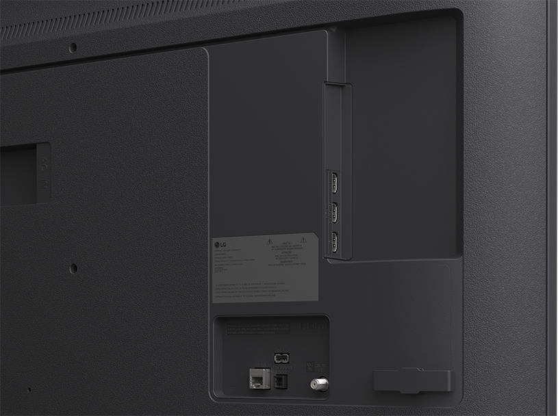 TV hátoldala csatlakozókkal: HDMI, Ethernet, Antenn, AV.
