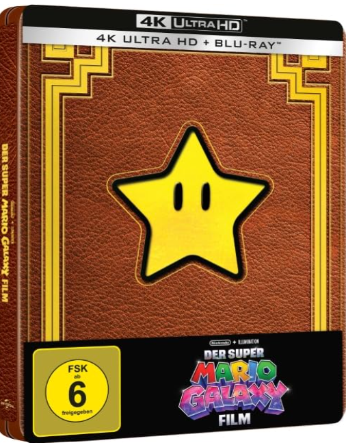 4K Ultra HD Blu-ray Hülle für Der Super Mario Galaxy Film mit einem Stern-Motiv.
