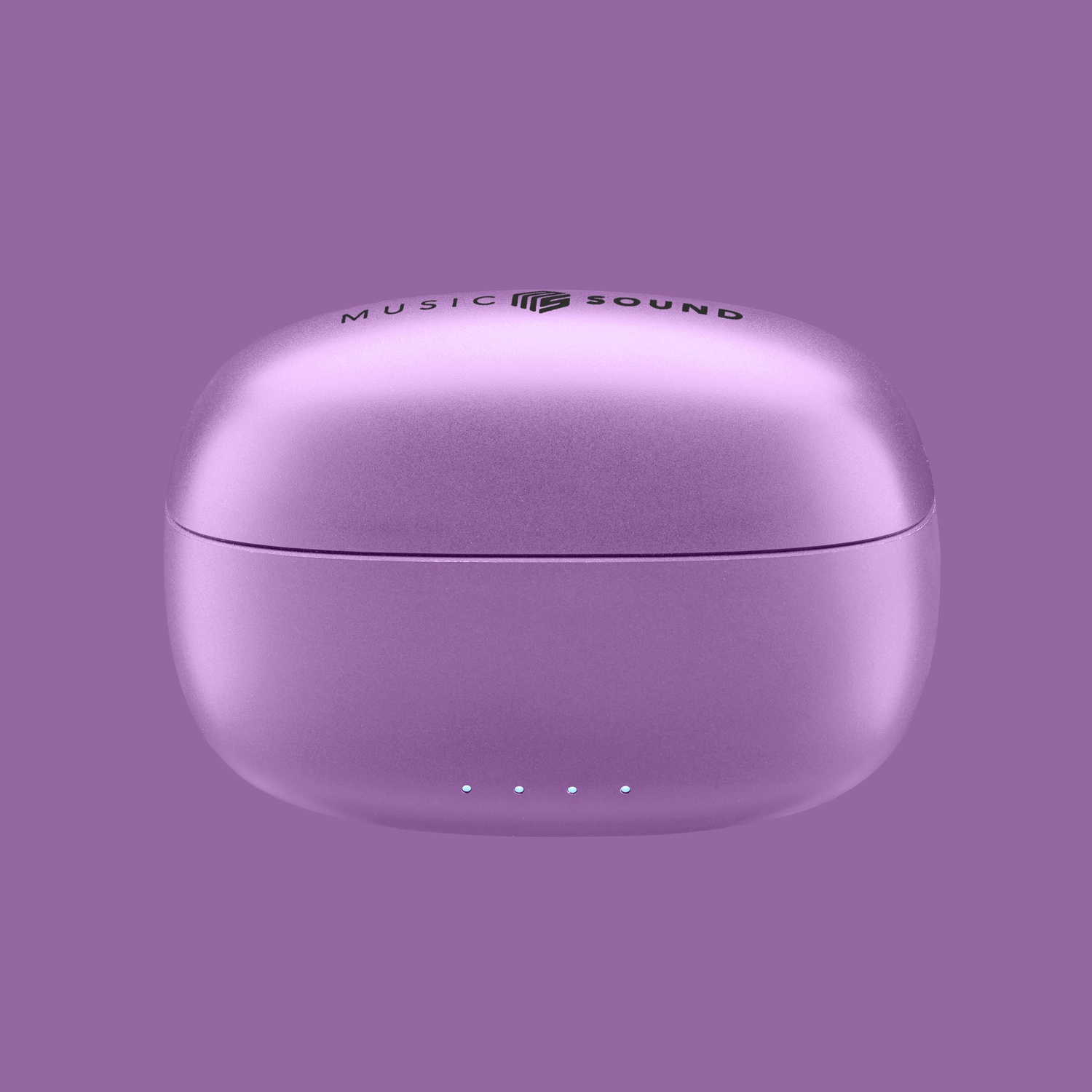 Custodia di ricarica viola chiusa per auricolari wireless con logo.