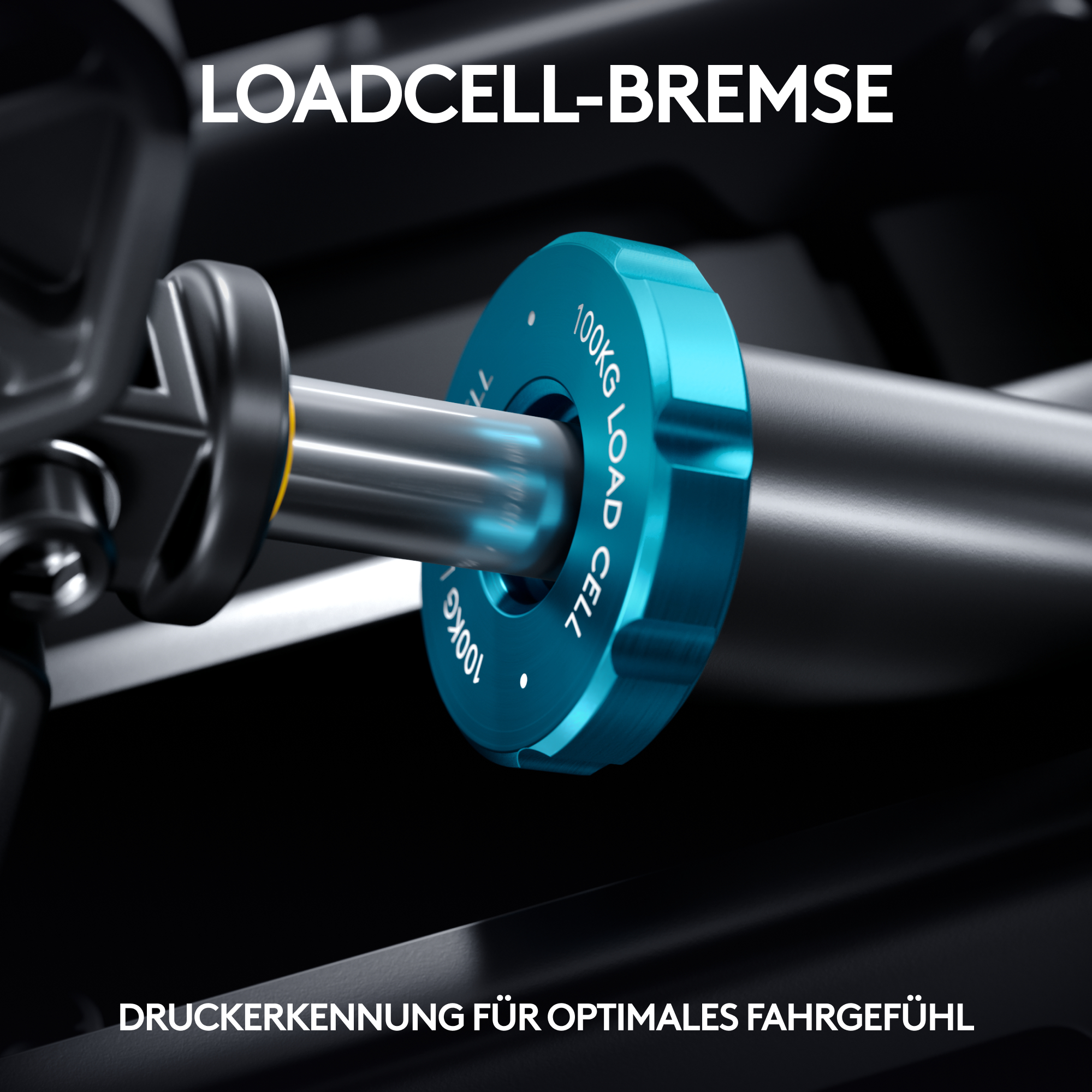 Blauer Loadcell-Adapter mit 100KG Beschriftung an Metallstange.