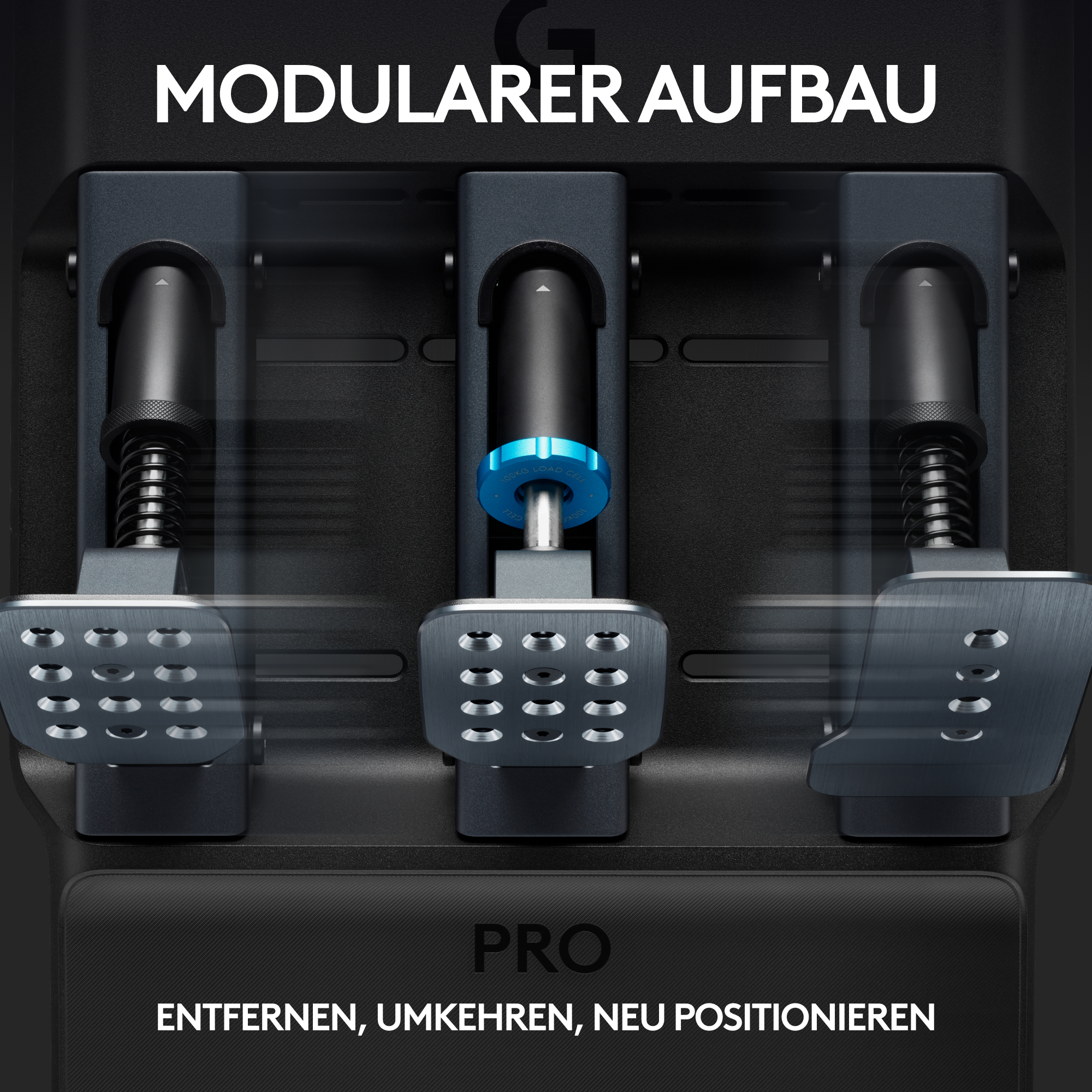 Drei Rennpedale mit Metalloberfläche, eines mit blauer Einstellschraube.