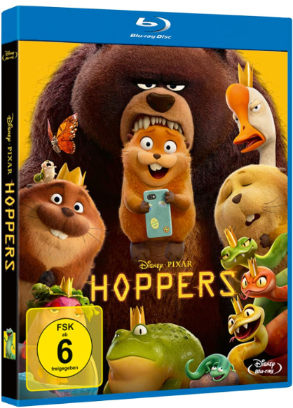 Blu-ray-Hülle von Hoppers mit verschiedenen Tieren, darunter ein Bär, ein Hamster und Schlangen.