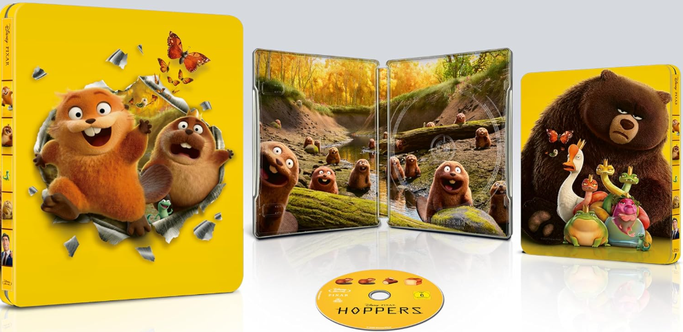 Die "Hopper" Blu-ray-Box zeigt Charaktere aus dem Film, einen Bären und ein Waldmotiv.