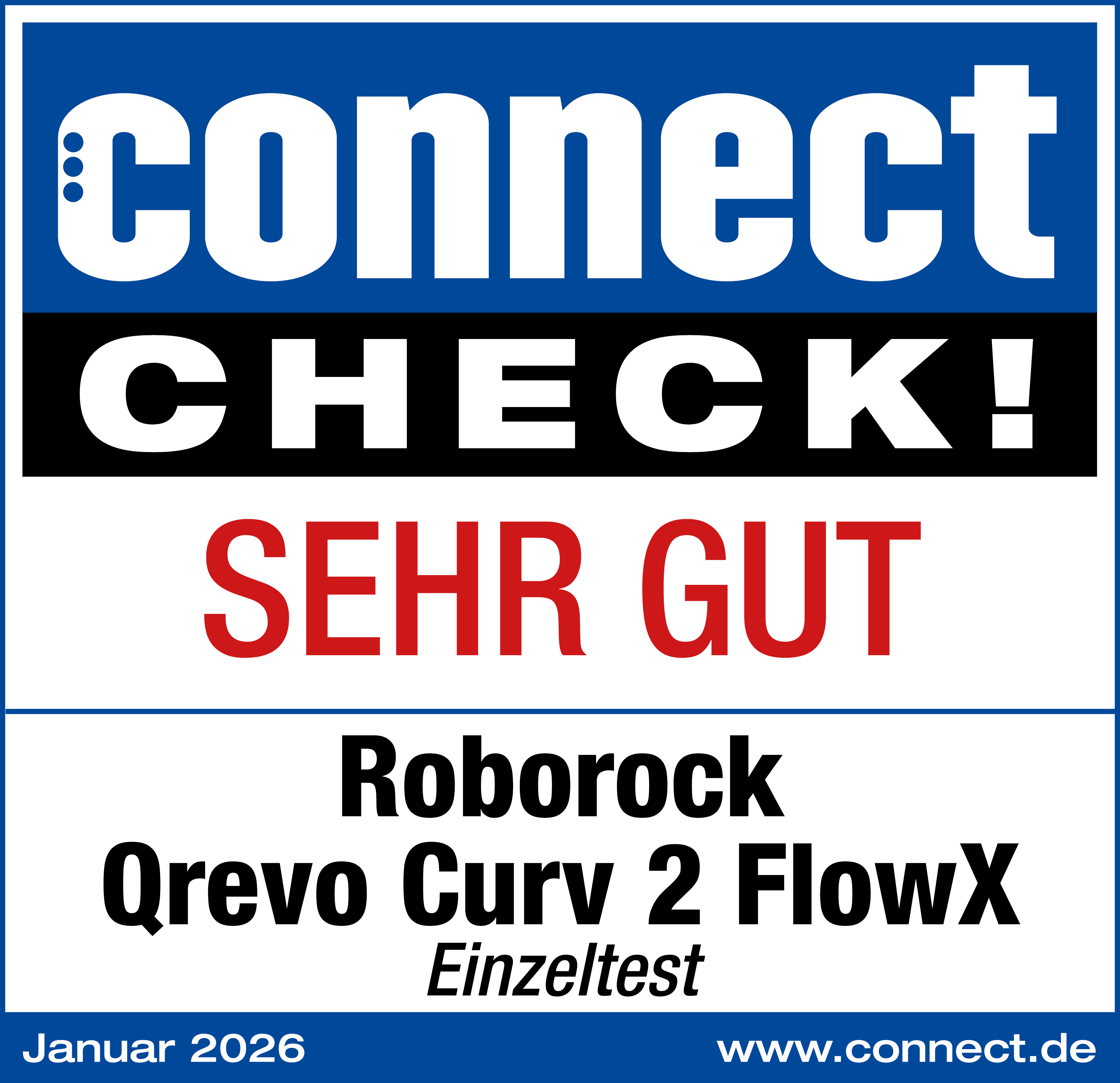 Connect CHECK! SEHR GUT Roborock Qrevo Curv 2 FlowX Einzeltest Januar 2026