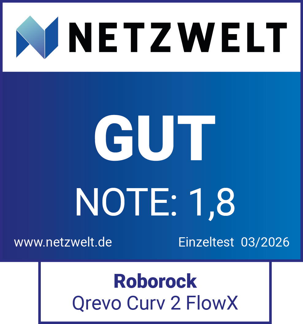 NETZWELT Siegel: GUT, Note 1,8. Roborock Qrevo. Einzeltest 03/2026.