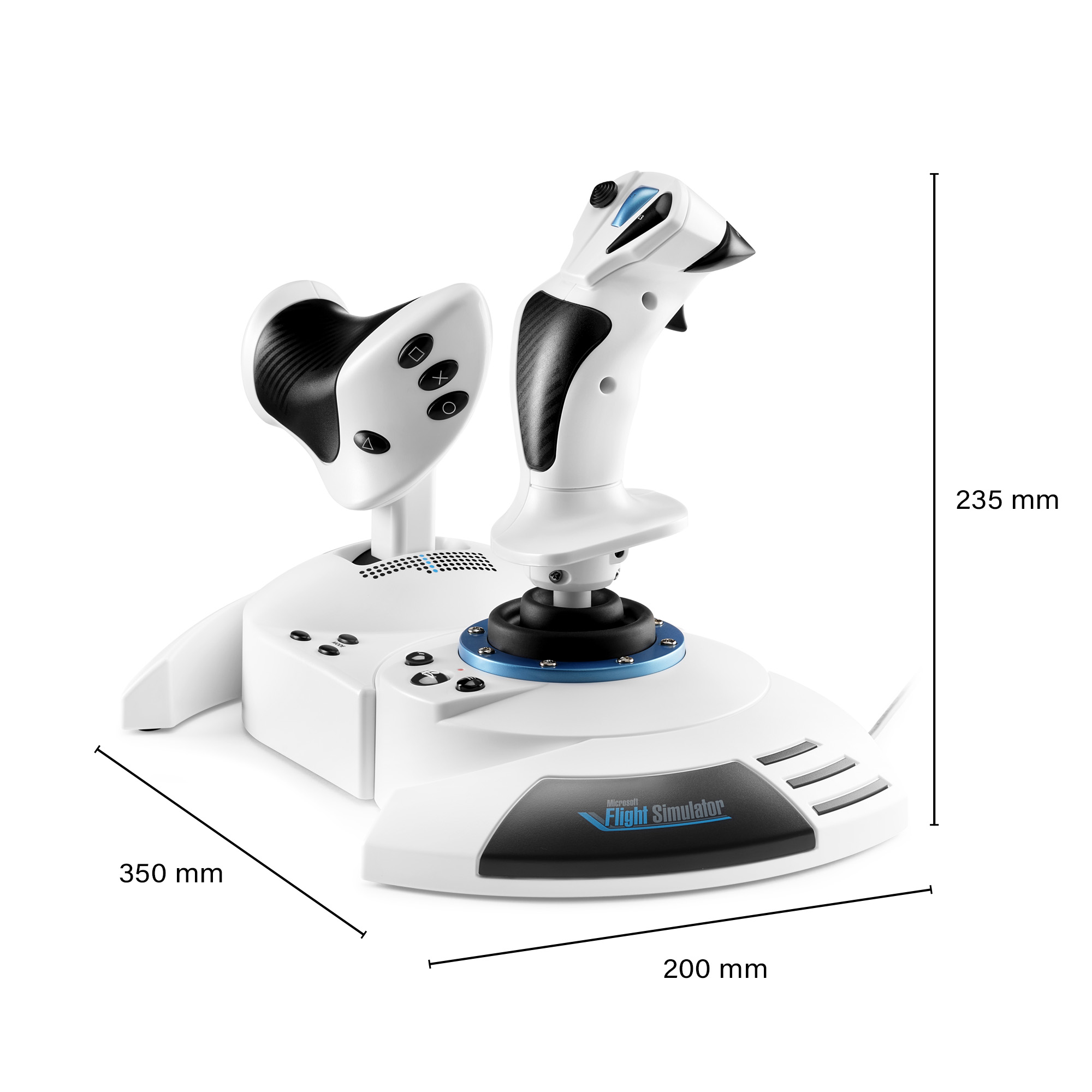 Un joystick de jeu blanc avec manette des gaz sur une base blanche.