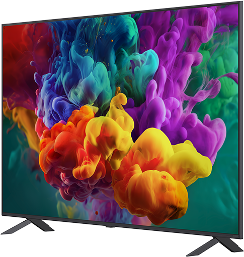 Egy modern TV élénk, színes füstfelhőket jelenít meg a képernyőn.