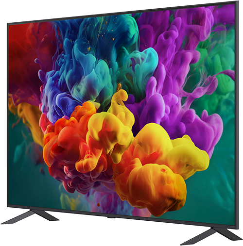 Egy modern TV élénk, színes füstművészetet mutat örvénylő kék, lila és narancssárga színekkel.