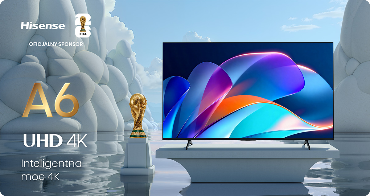 Telewizor Hisense UHD 4K z Pucharem Mistrzostw Świata FIFA. Abstrakcyjne wzory.