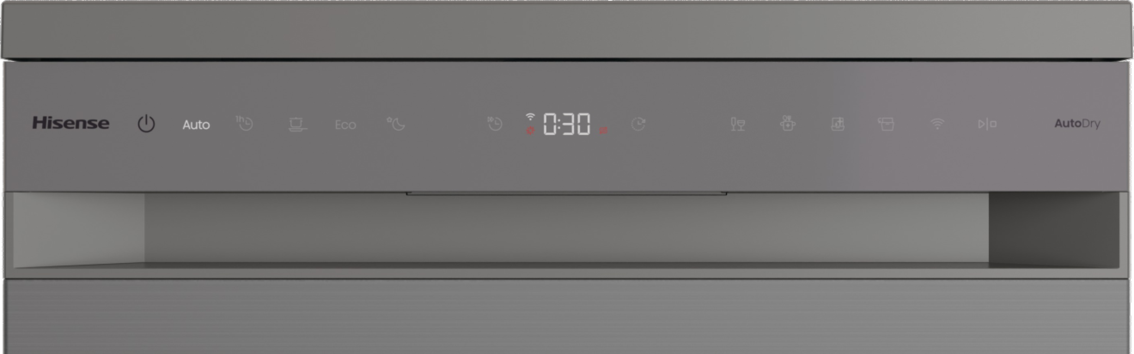Hisense kezelőpanel ikonokkal és digitális kijelzővel 0:30.