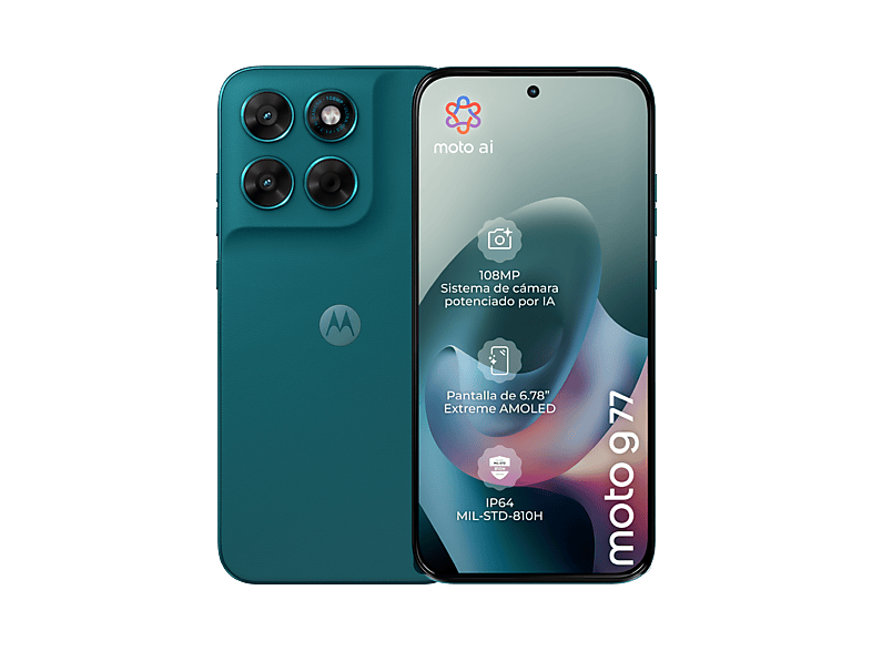 Móvil - motorola moto g77, Shaded Spruce, 256 GB, 8 GB RAM, 6.78 " Extreme AMOLED, MediaTek Dimensity 6400 (6 nm), 5200 mAh