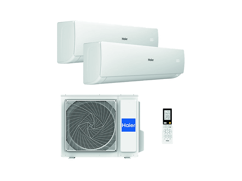 Aire acondicionado Split 2 x 1 - Haier Flexis S, 2236 fg/h + fg/h, Inverter, WiFi, Coanda Plus, Autolimpieza, Blanco