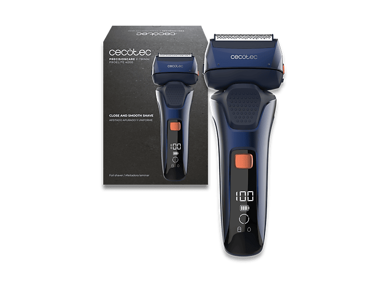 Afeitadora - Cecotec PrecisionCare X-Trimm ProElite 4000, 4 cuchillas, IPX6, 60 min, Carga rápida, Pantalla, 7500 rpm, Cabezal flotante 360º, Azul