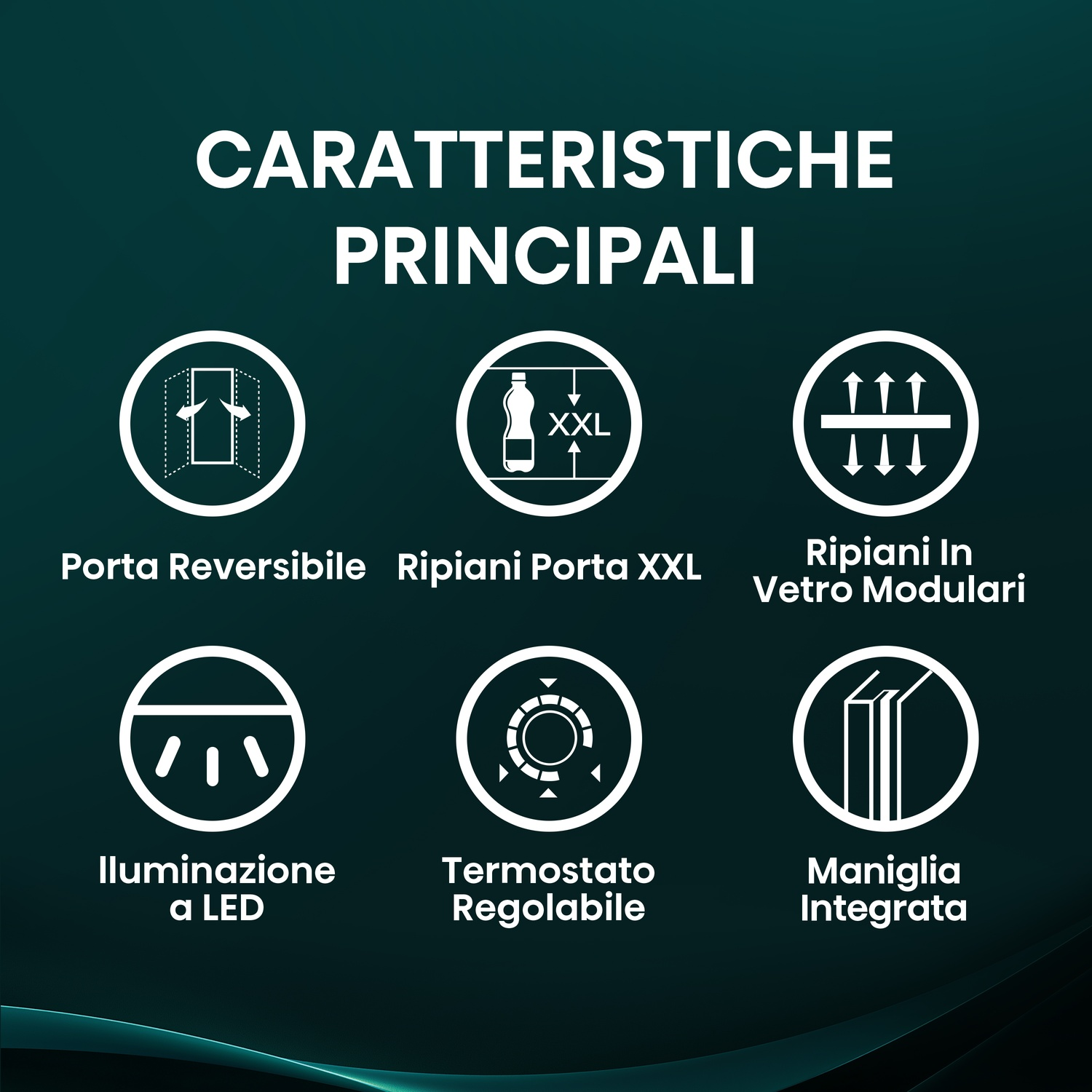 Caratteristiche principali: Porta reversibile, ripiani porta XXL, ripiani in vetro modulari.