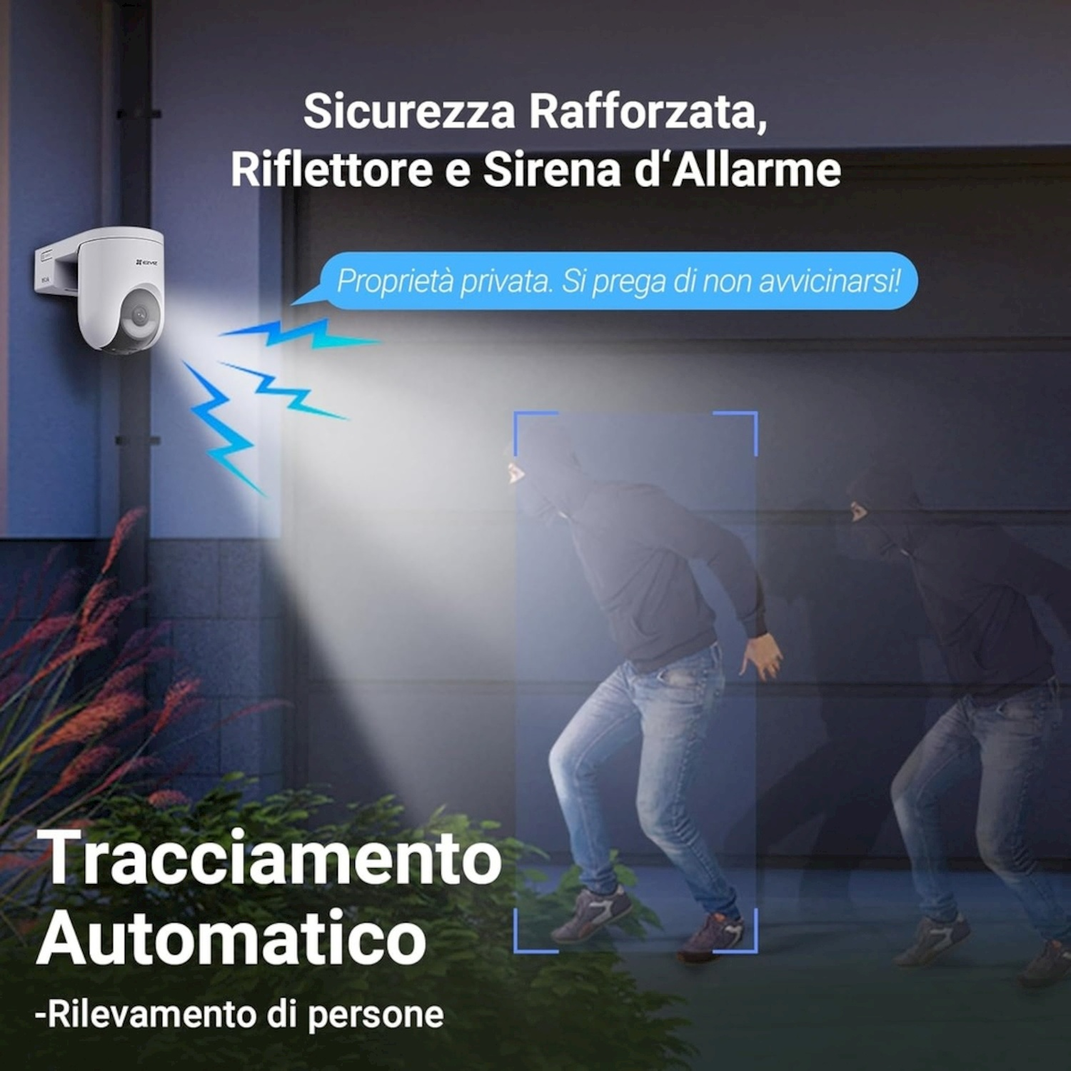 Telecamera di sicurezza rileva persone che si avvicinano a proprietà.