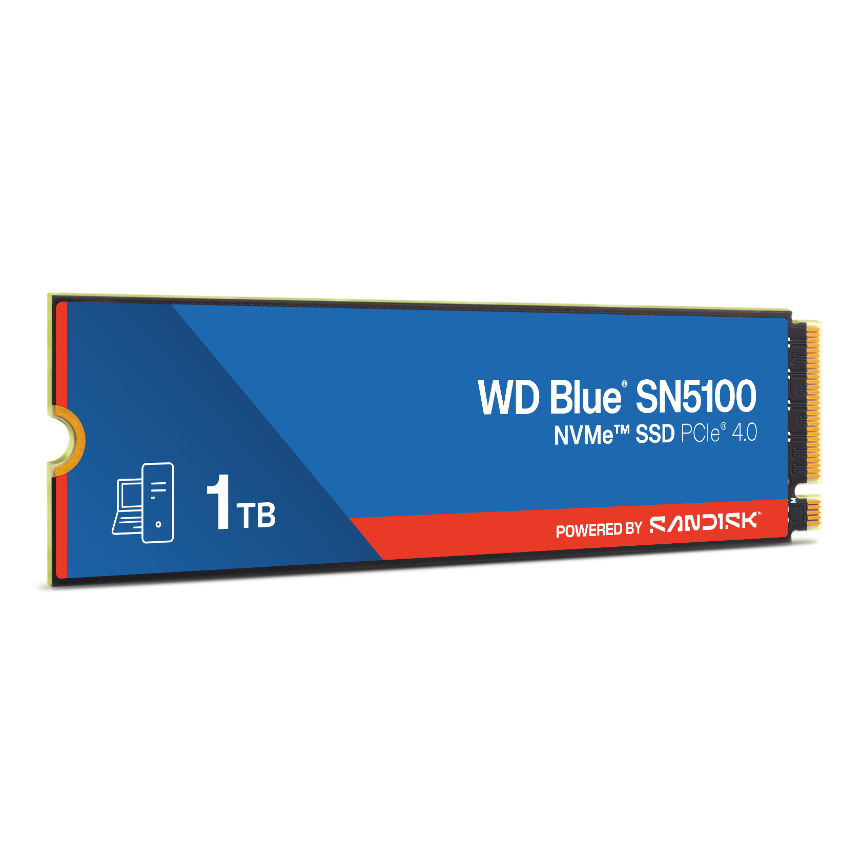 WD Blue SN5100 NVMe SSD PCIe 4.0 1TB mit Sandisk-Logo auf rotem Streifen.