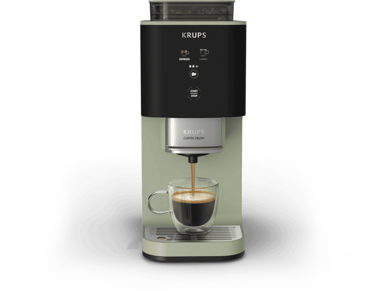 Cafetera superautomática - Krups Coffee Crush, Café en grano y molido, 15 bares, 2 recetas de café, Táctil, Compacta, 3 niveles molienda, Verde