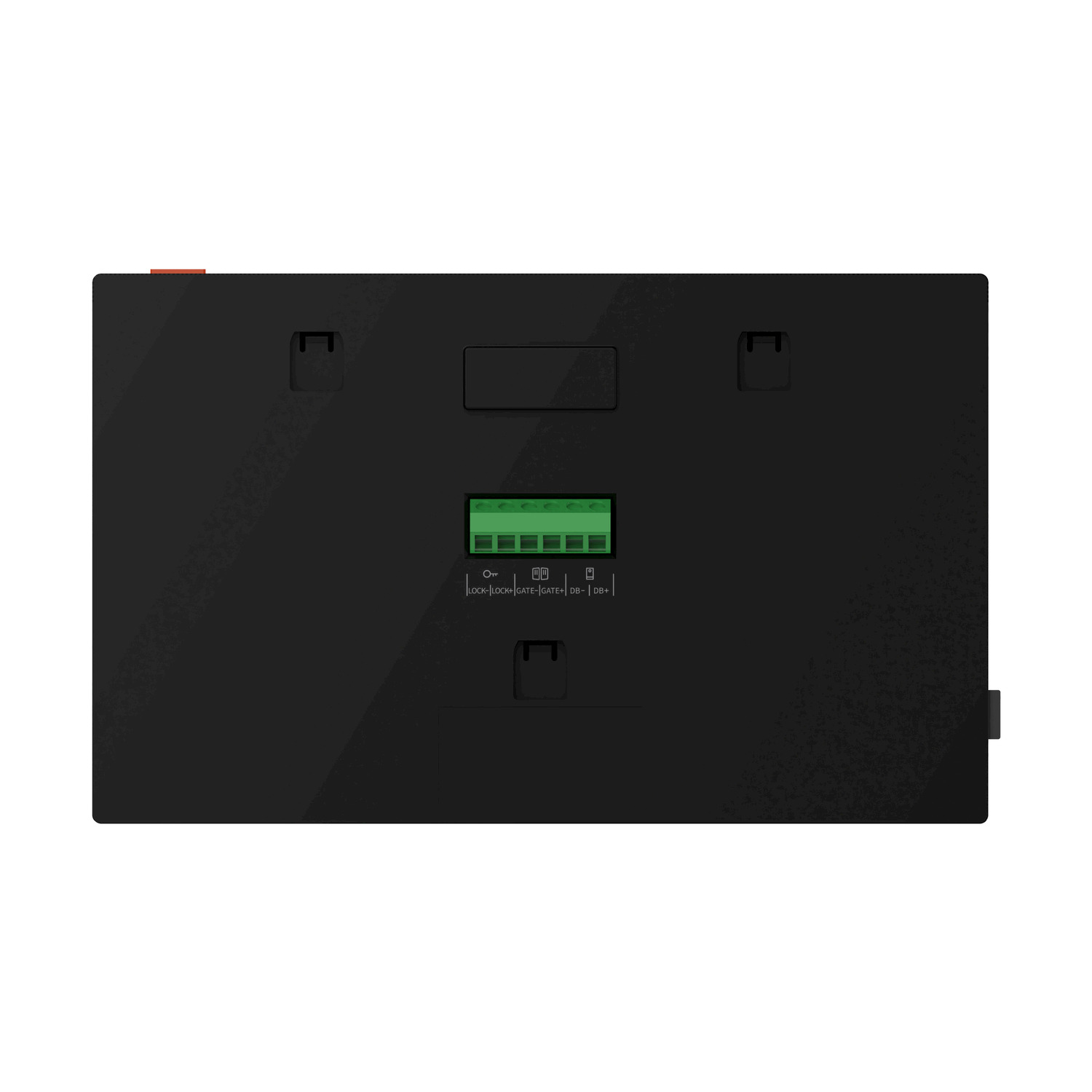 Dispositivo elettronico nero con morsettiere verdi ed etichette.