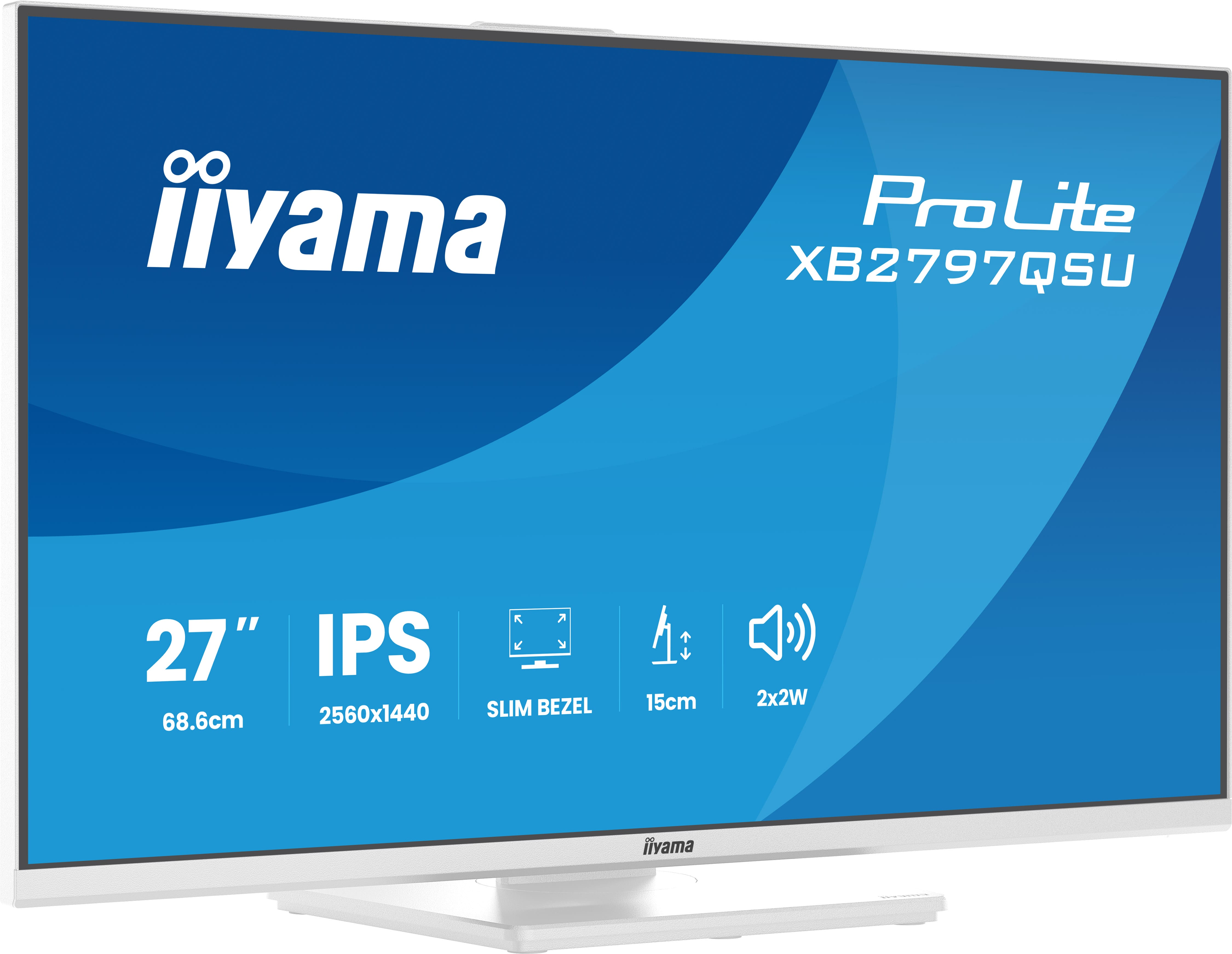 Ein weißer Iiyama ProLite Monitor mit 27 Zoll IPS, 2560x1440 Auflösung.