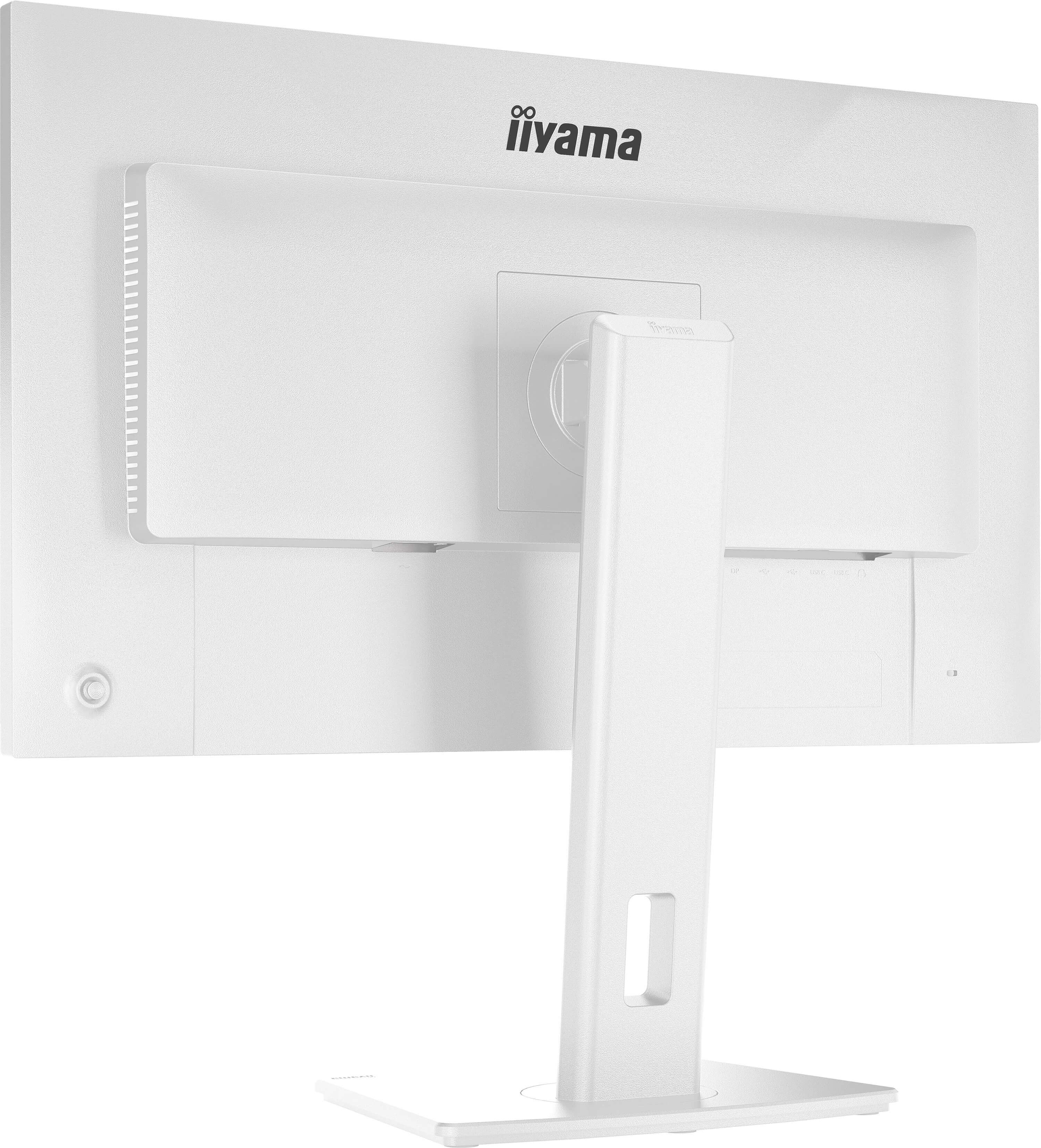 Rückseite eines weißen Monitors mit iiyama-Logo und Standfuß.