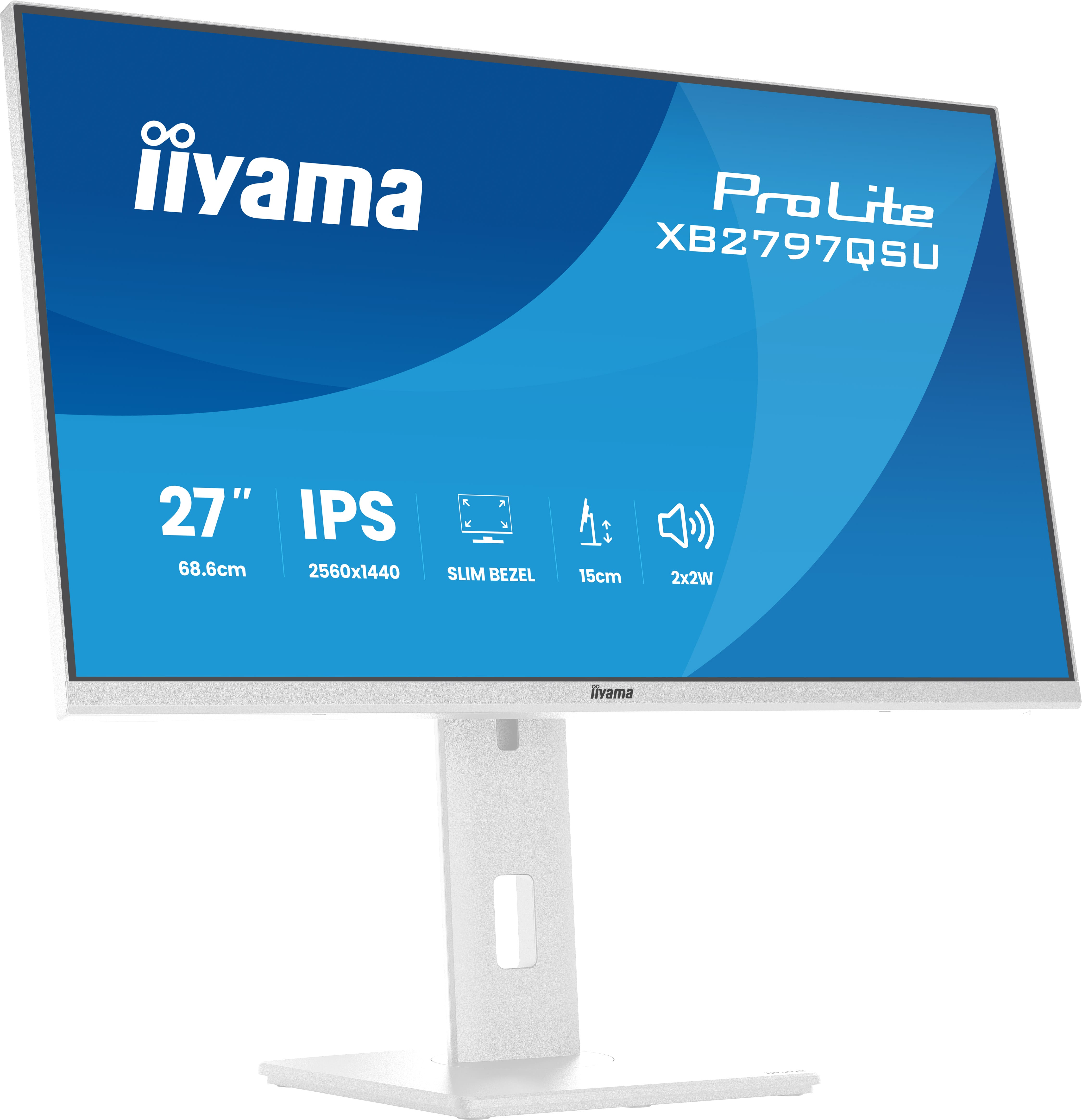 Ein weißer iiyama ProLite Monitor mit 27 Zoll, IPS-Panel und schlankem Rahmen.