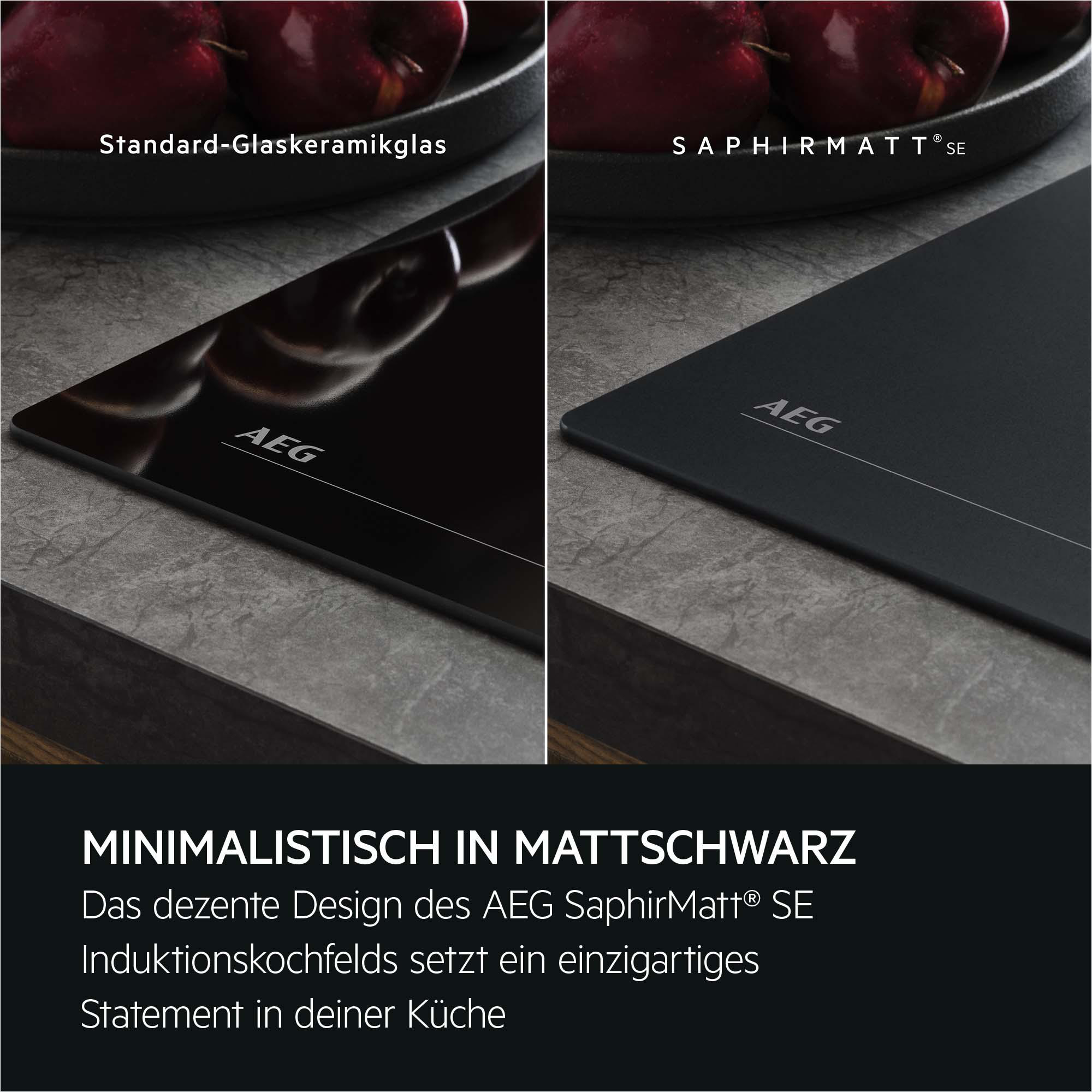 Zwei AEG Induktionskochfelder im Vergleich: Standard-Glaskeramik und SaphirMatt.