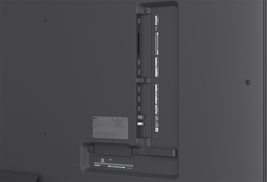 TV hátoldala csatlakozókkal: HDMI, USB, LAN, antenna és CI-slot.