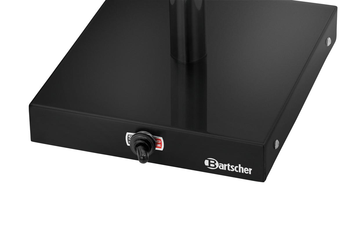 Ein schwarzer Sockel mit einem Kippschalter und dem Bartscher-Logo.
