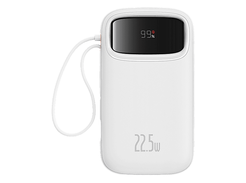 Powerbank - Baseus QPow 2, 10000 mAh, 22.5W, USB-C y Lightning, 4 puertos, Carga rápida simultánea, Con pantalla digital, Blanco