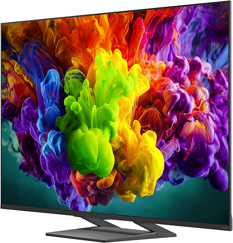 Egy modern TV színes, füstszerű felhők absztrakt képét mutatja.