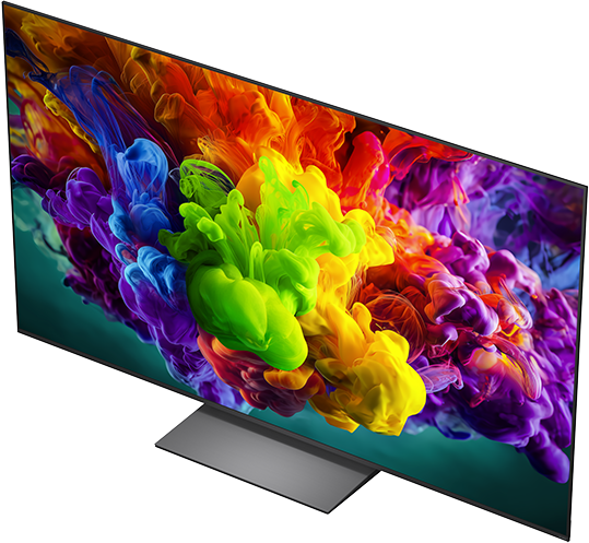 Egy modern televízió színes, füstszerű mintával a képernyőjén.