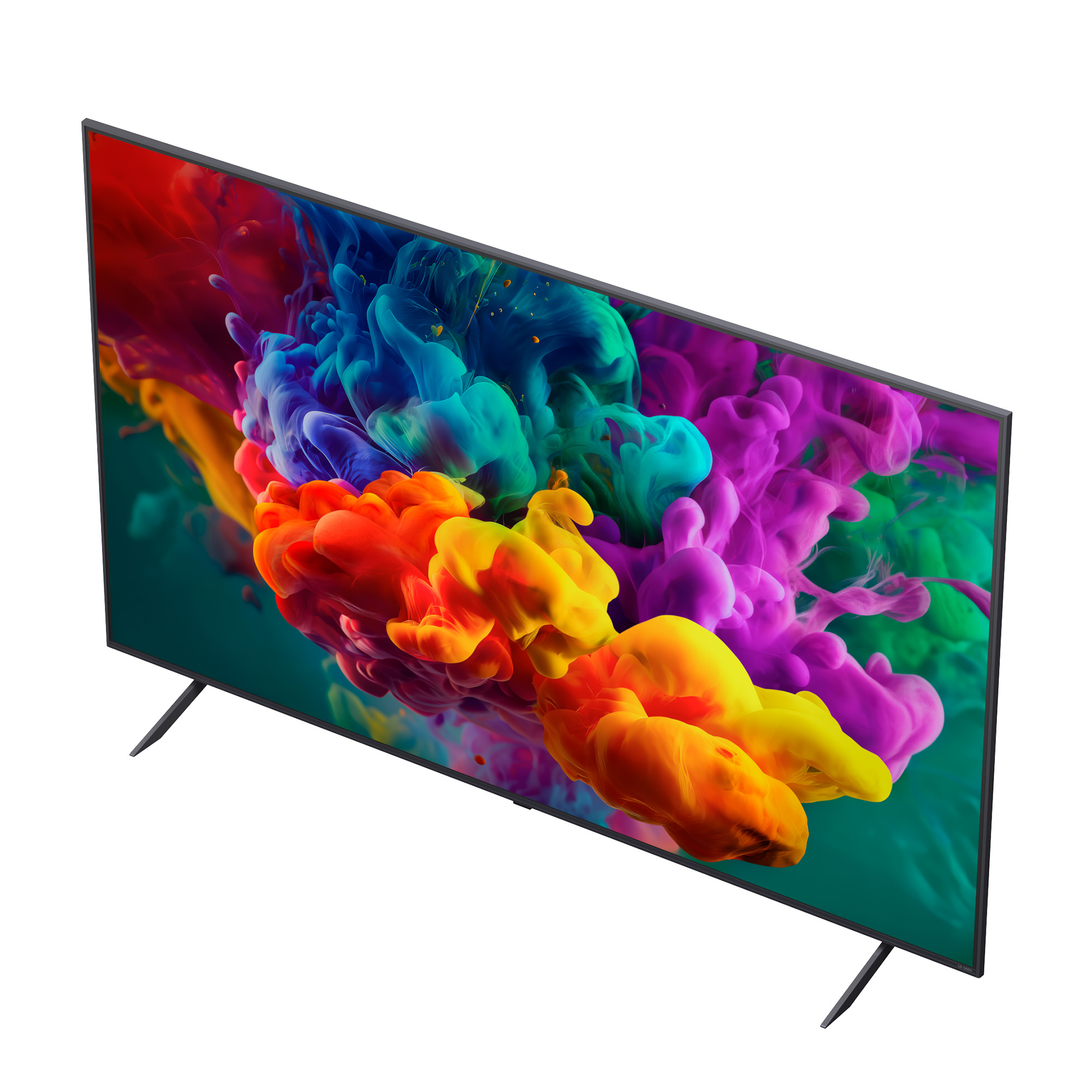 Un televisor elegante que muestra un salvapantallas de humo colorido.