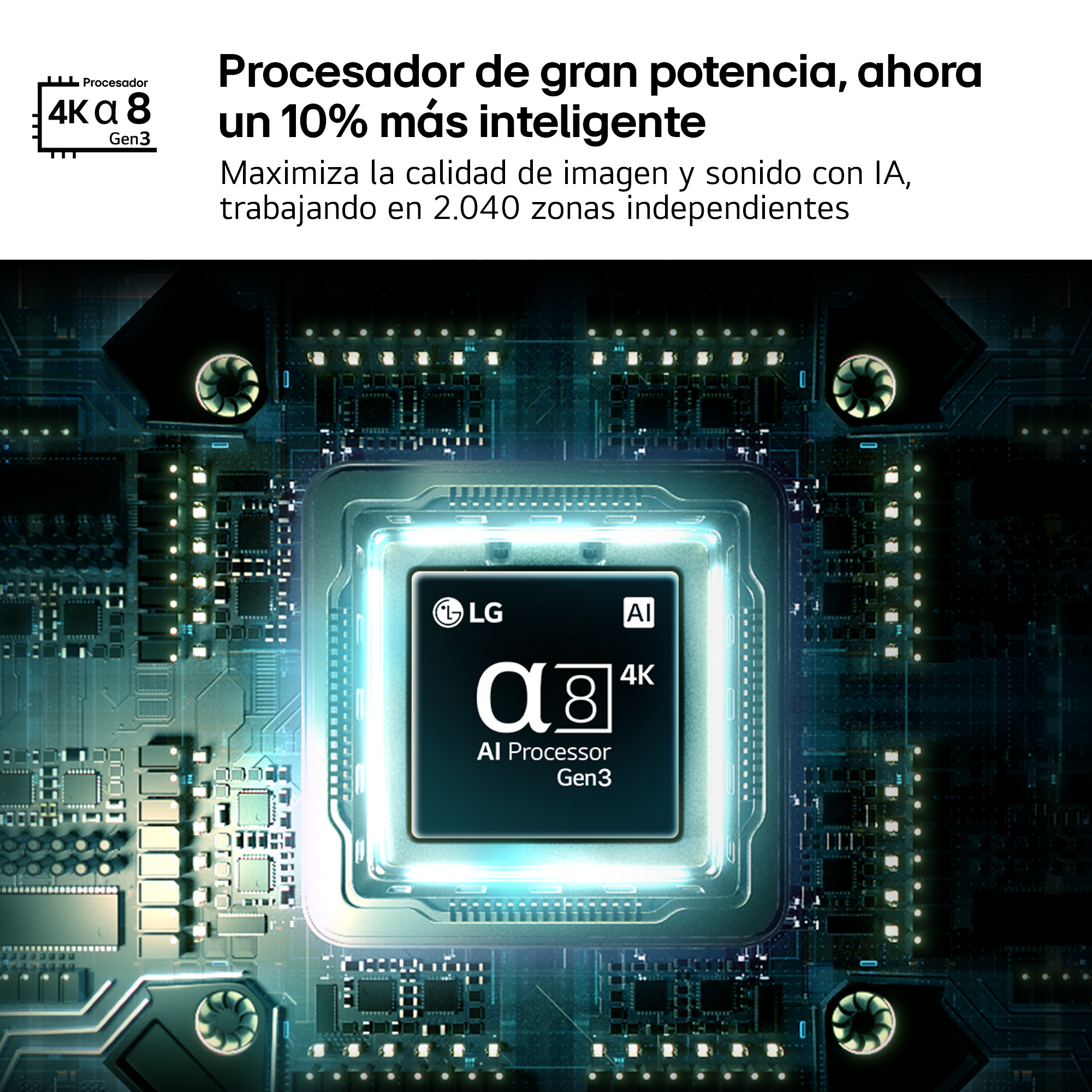 Chip LG Alpha 8 AI Processor Gen3 en una placa de circuito.