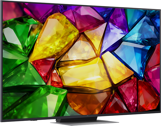 Egy modern TV színes, csiszolt drágakövek élénk mintázatát jeleníti meg.