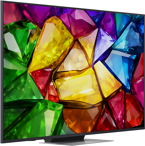 Egy televízió színes, csiszolt drágakövek kaleidoszkópját jeleníti meg.