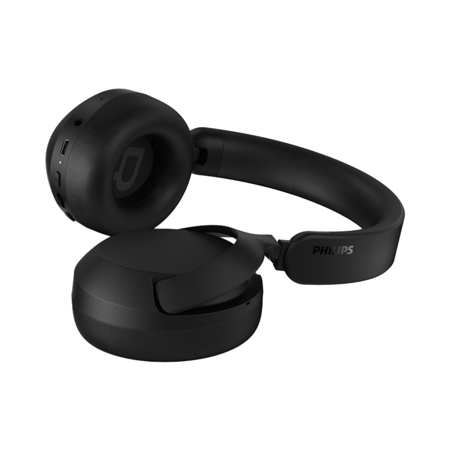 Cuffie nere over-ear con logo Philips sull'archetto, isolate su sfondo bianco.
