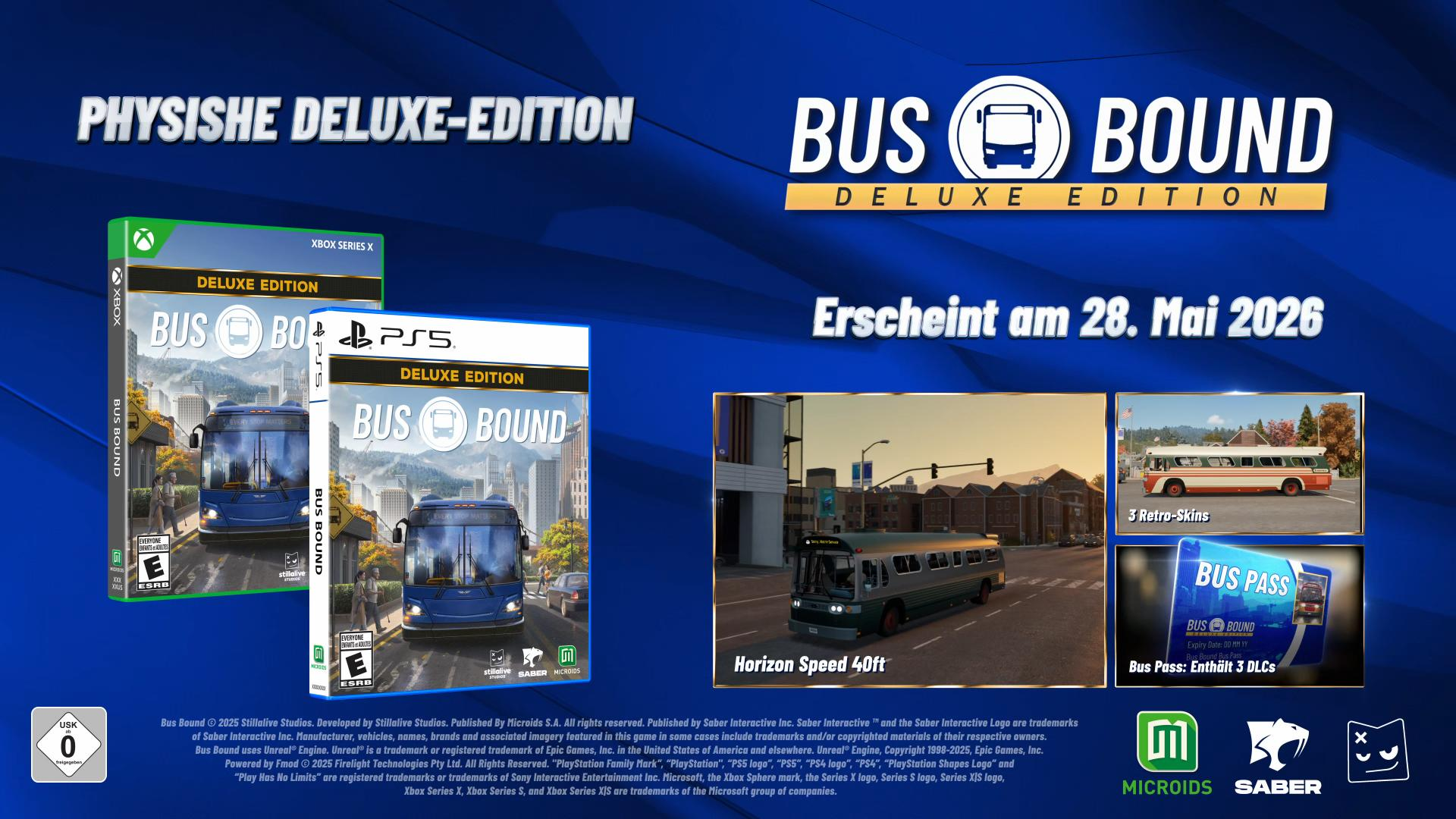 Anzeige für das Spiel Bus Bound Deluxe Edition für Xbox und PS5.