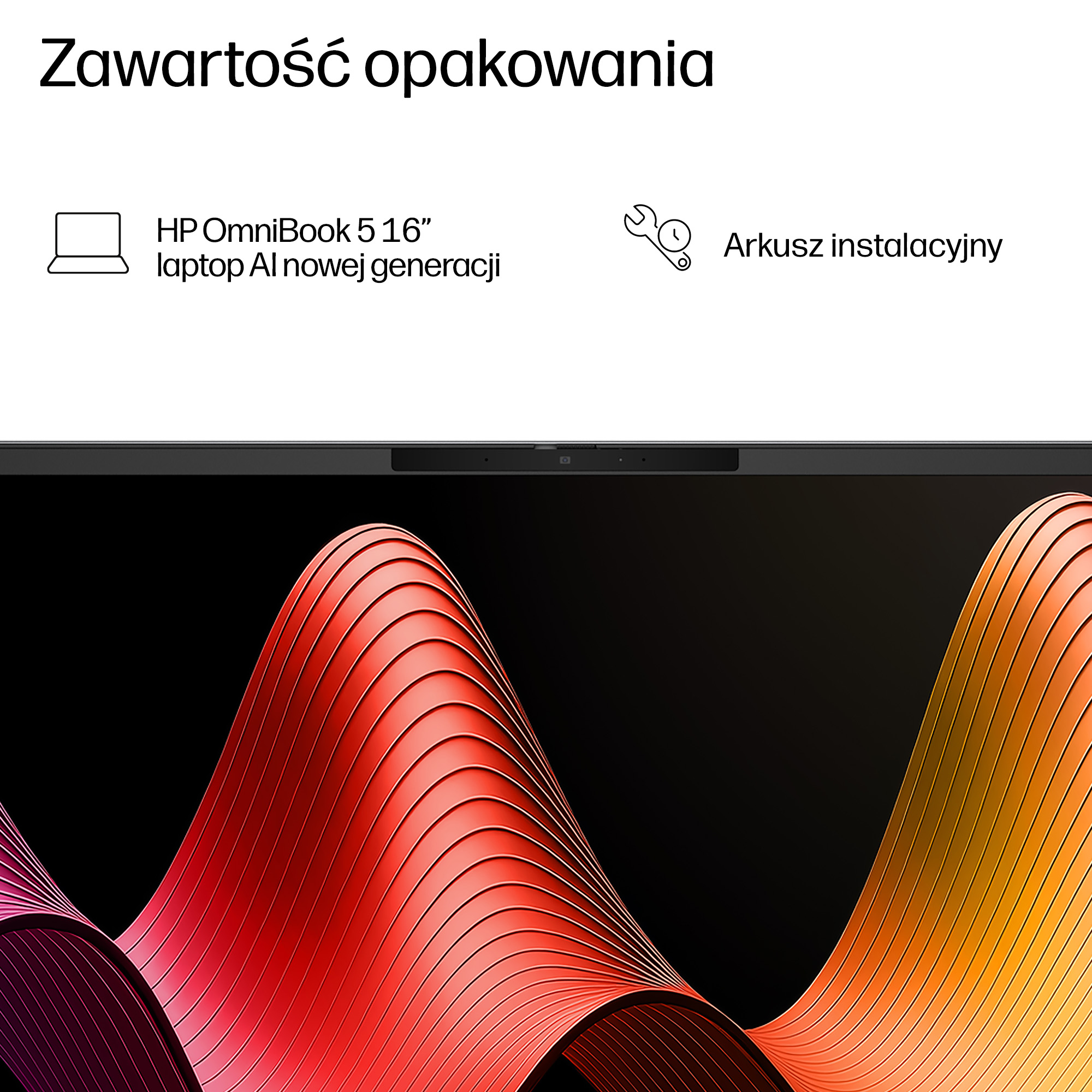 HP OmniBook 5 16 z instrukcją instalacji i falistym wzorem.