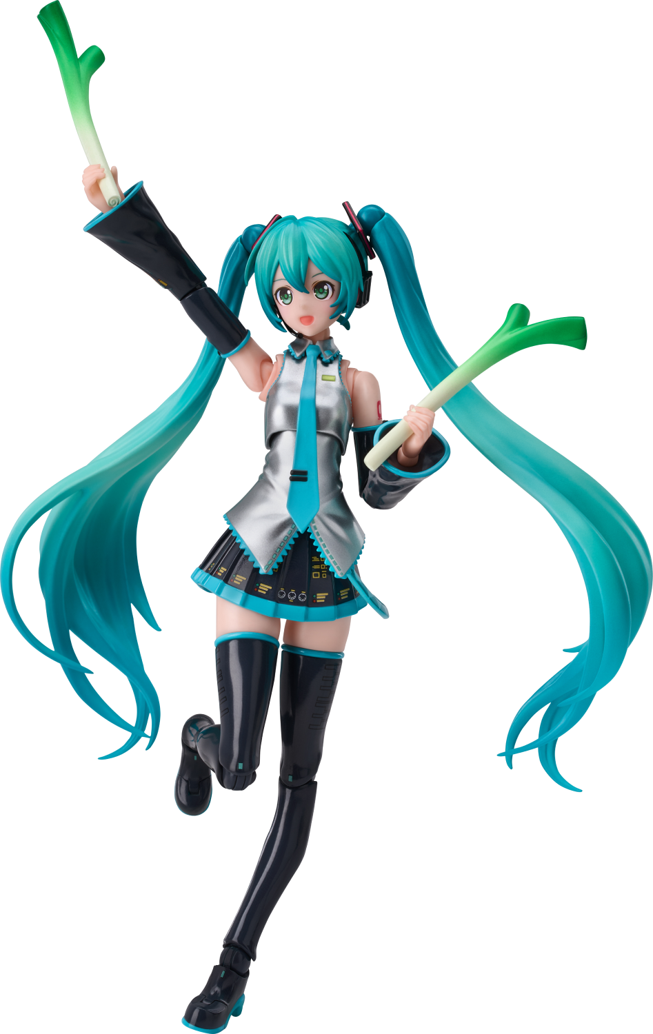 Figura de Hatsune Miku con pelo turquesa sosteniendo puerros.