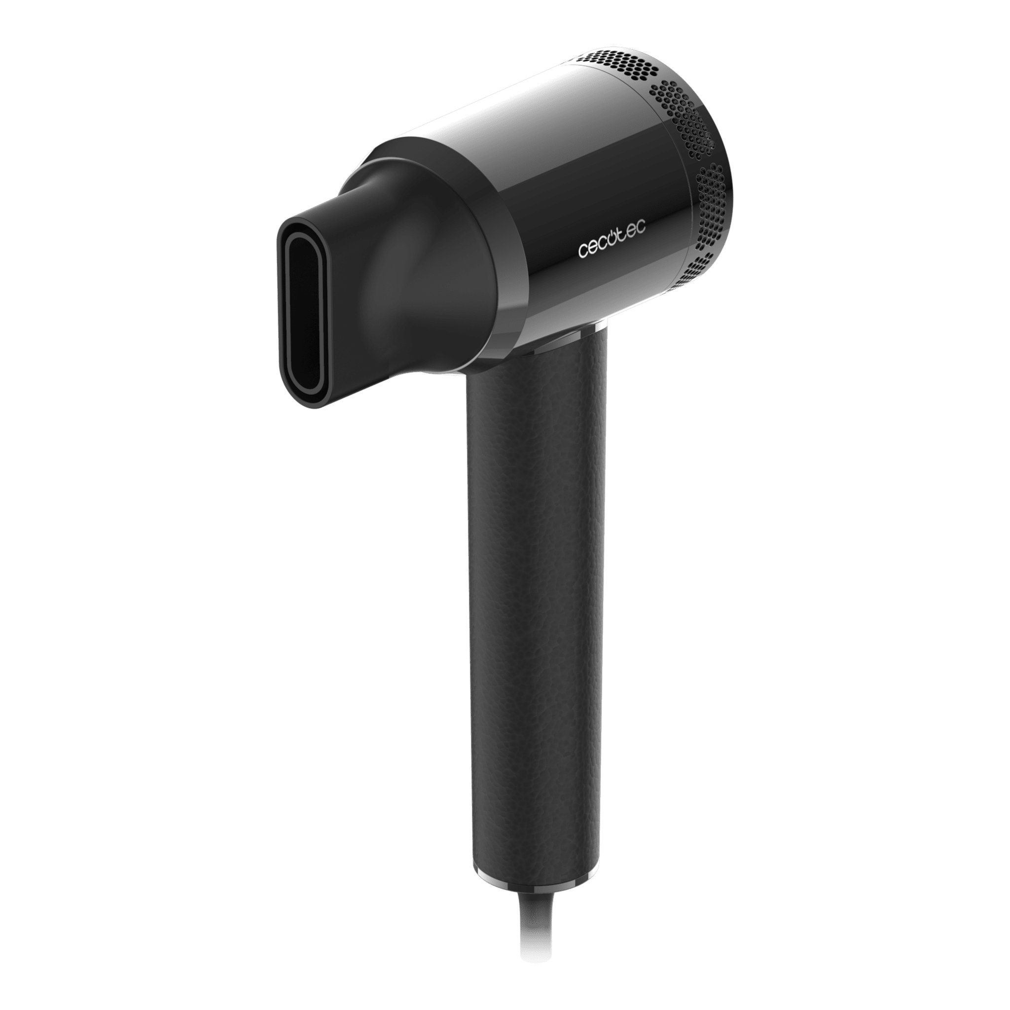Secador de pelo negro con logo CECQ.tec sobre fondo verde.