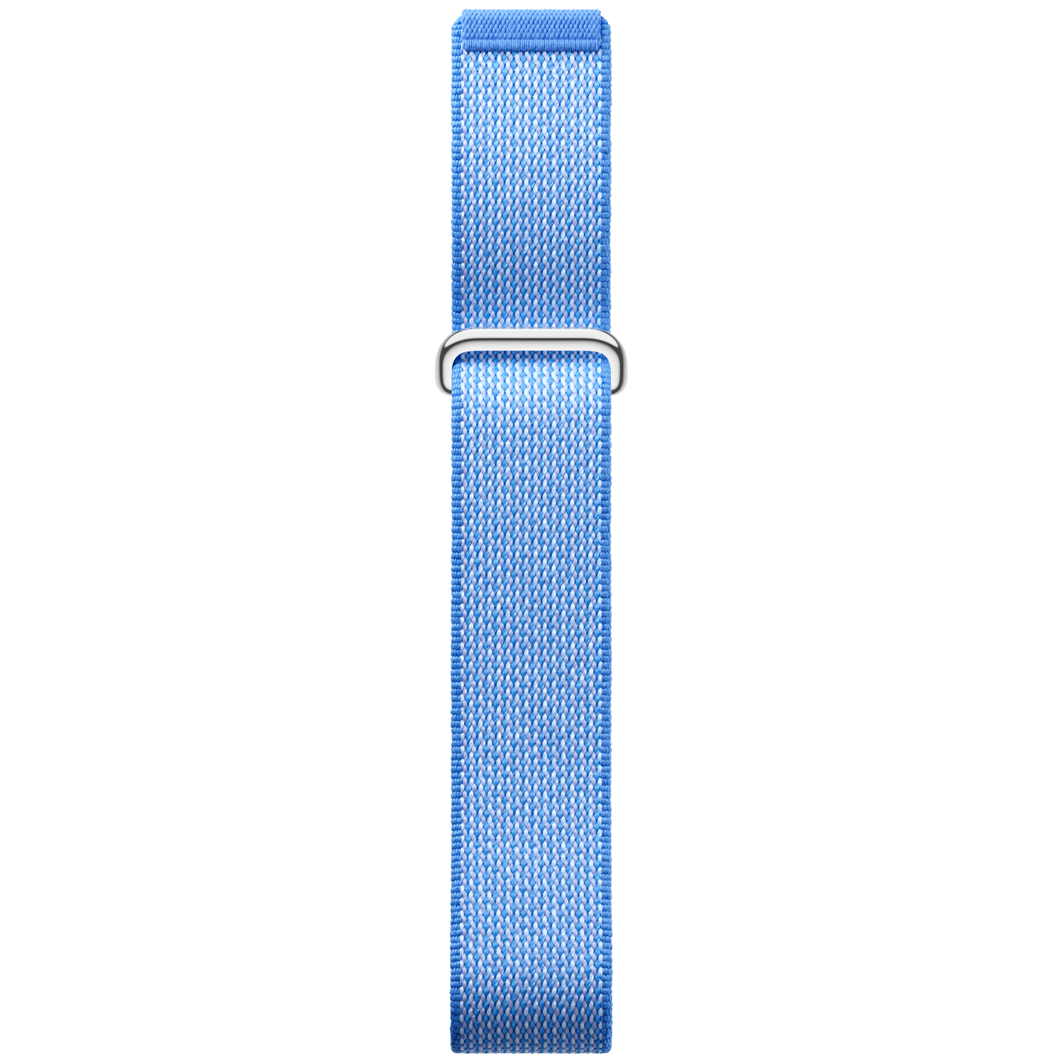 Blauw stoffen horlogebandje met zilveren gesp.