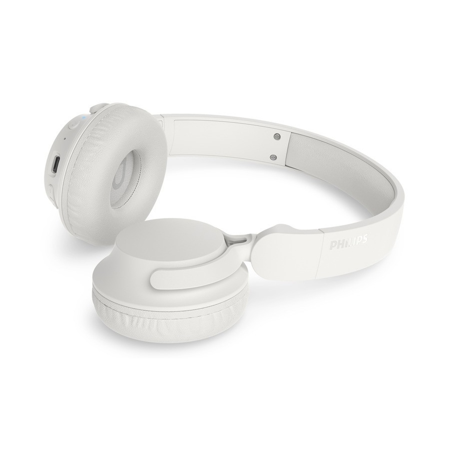 Cuffie Philips bianche con padiglioni imbottiti e archetto regolabile.