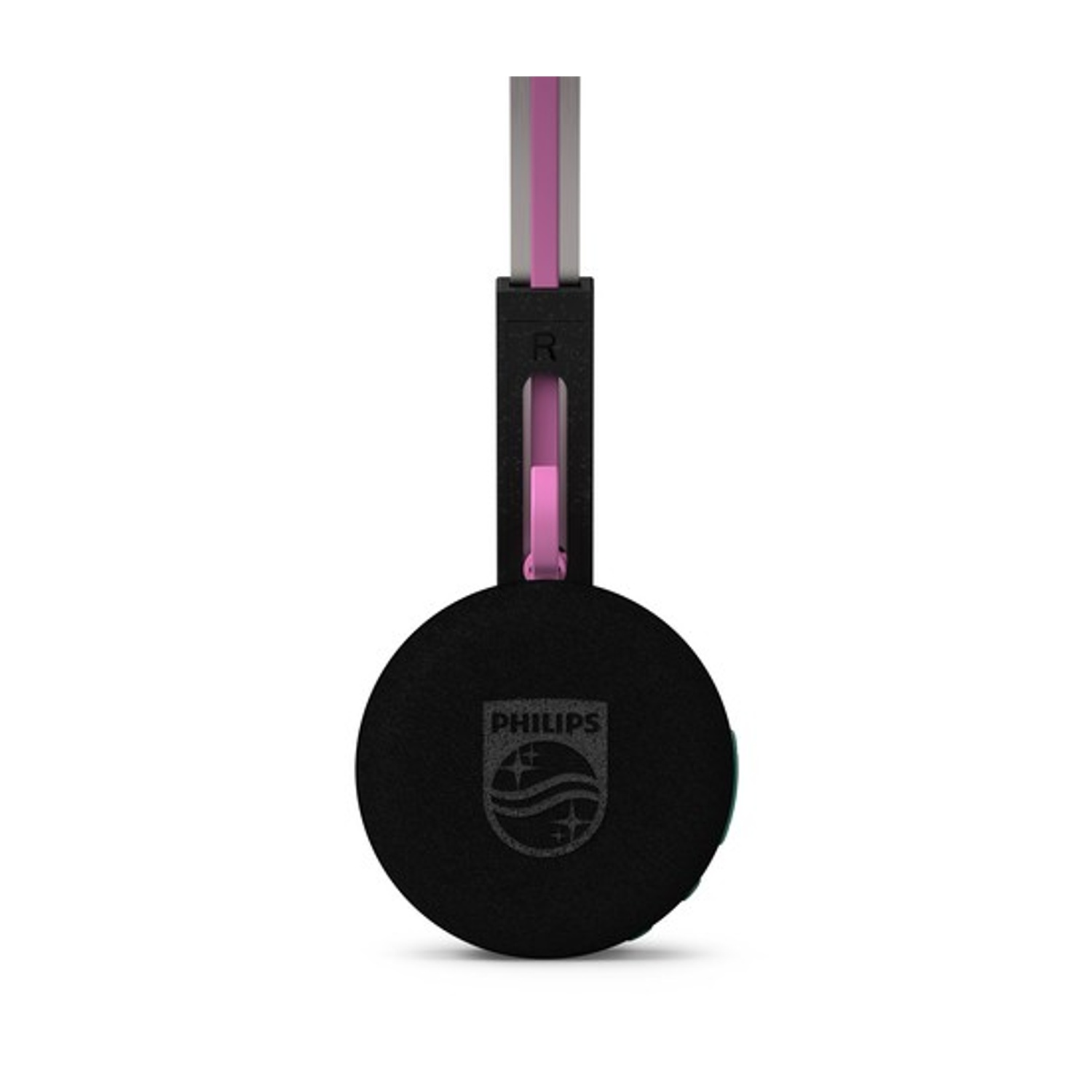 Cuffie nere con accenti rosa e logo Philips.